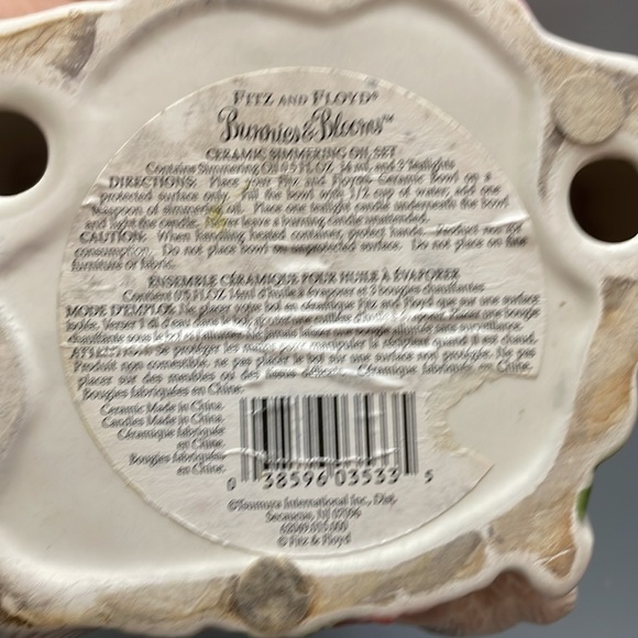 Fitz & Floyd Bunnies & Blooms Ceramic Simmering Oil Bowl Tealight/Candle Holder - Picture 8 of 10